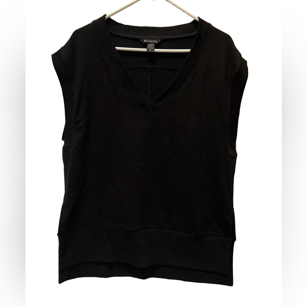 Athleta Black Retroterry V Neck Sweatshirt Tee size small NWT - Picture 3 of 10